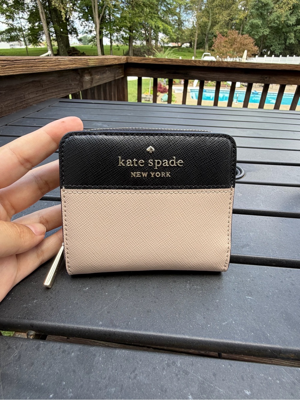 Michael Kors Black and Blush Compact Zip Wallet